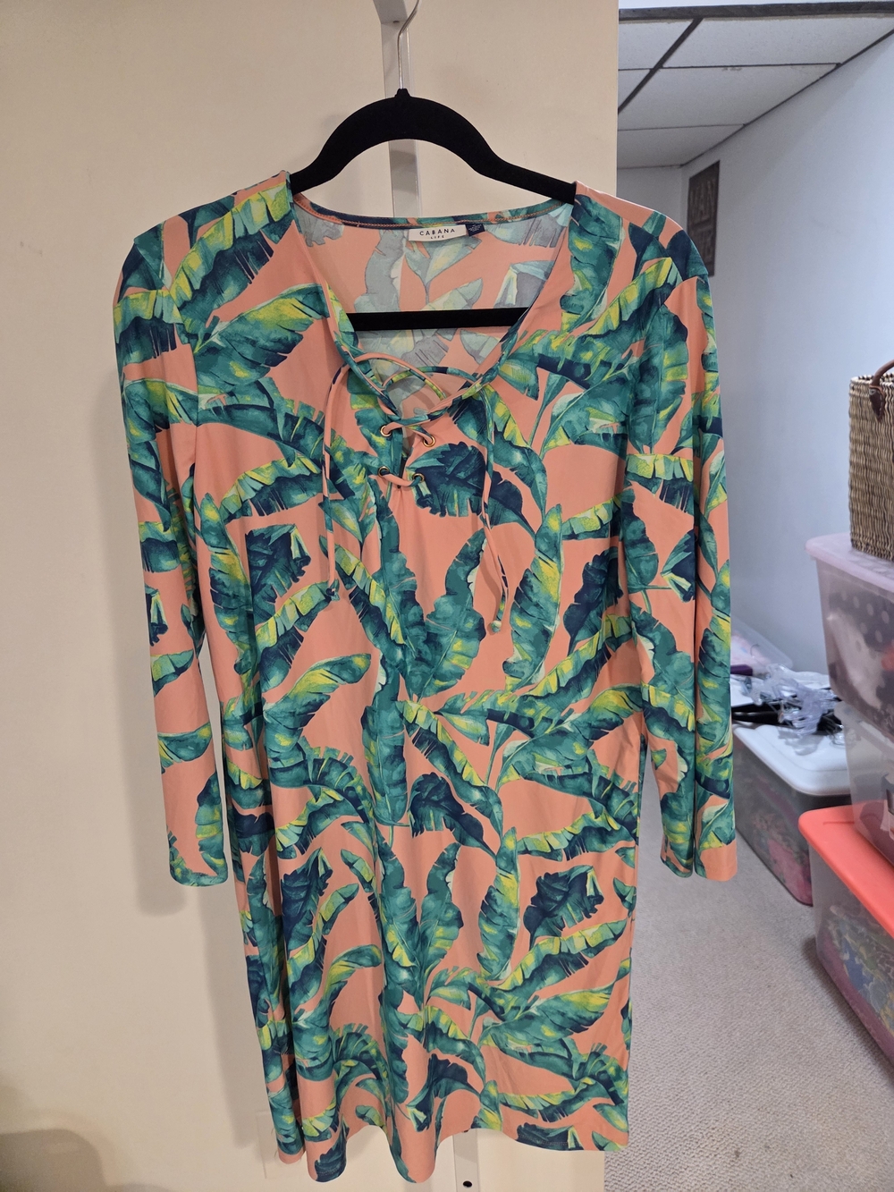 Cabana Life Pink Tropical-Leaf Lace-Up Shift Dress